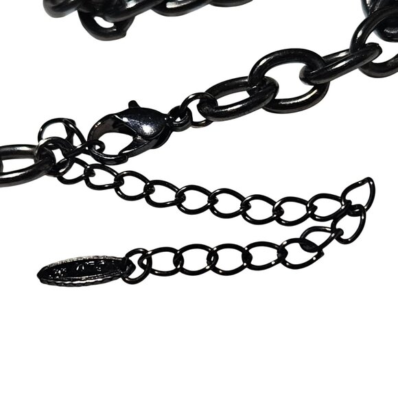 Elegant Glass Cabochon Black Chain Layered Bib Necklace Statement Jewelry Women - Picture 3 of 5